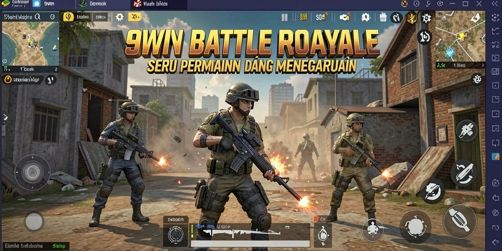 Tangkapan layar gameplay 9WIN menunjukkan aksi mendebarkan dalam pertempuran Battle Royale.