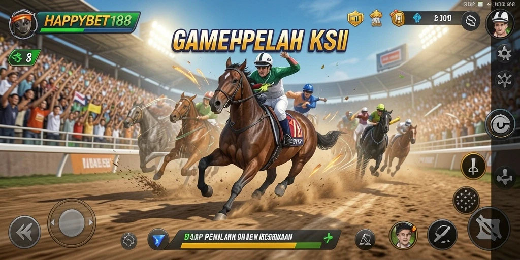 Tampilan gameplay seru di lintasan balap dengan mobil cepat.