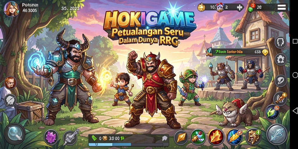 Tampilan gameplay HOKIGAME dengan karakter unik dan pertempuran seru.