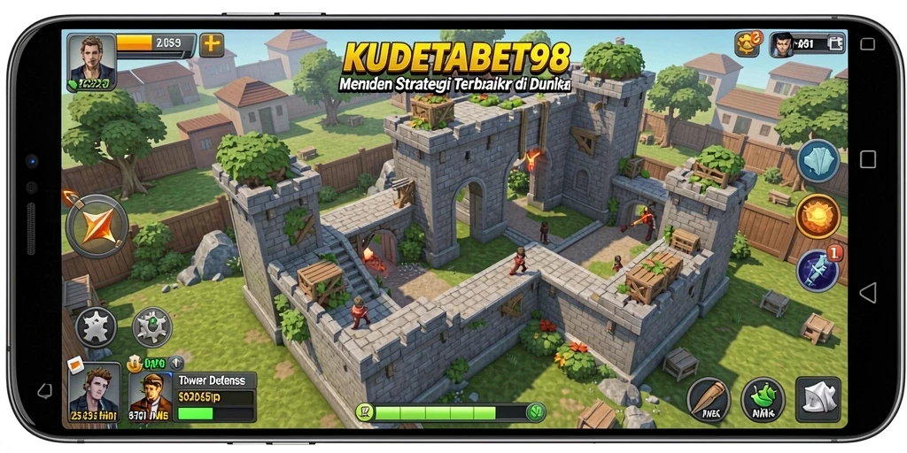 Screenshot gameplay KUDETABET98 yang menunjukkan aksi strategi Tower Defense.