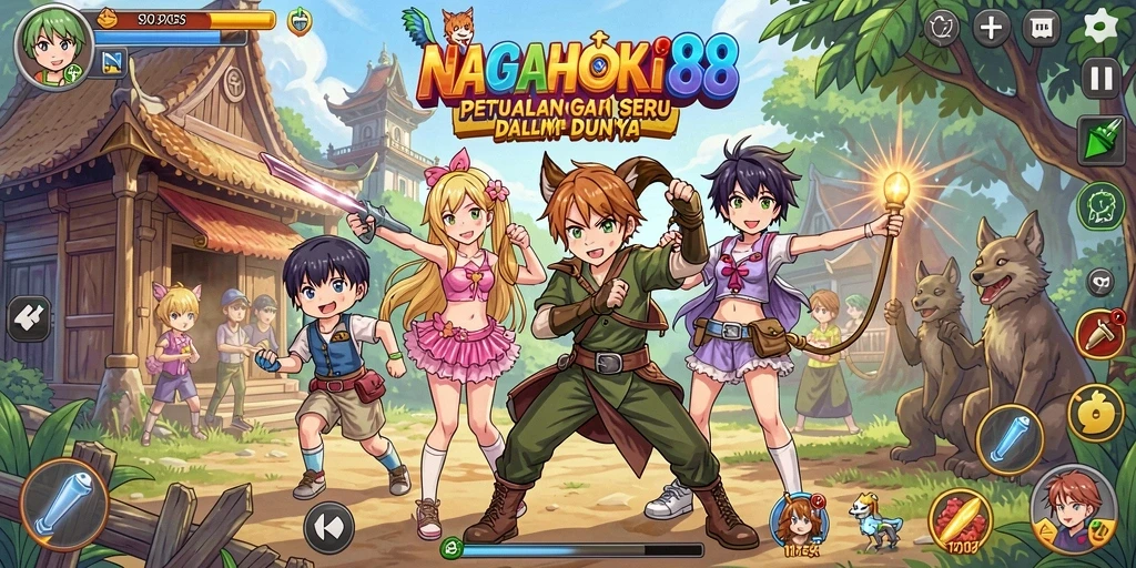 Tampilan gameplay NAGAHOKI88 menunjukkan aksi karakter anime yang dinamis.
