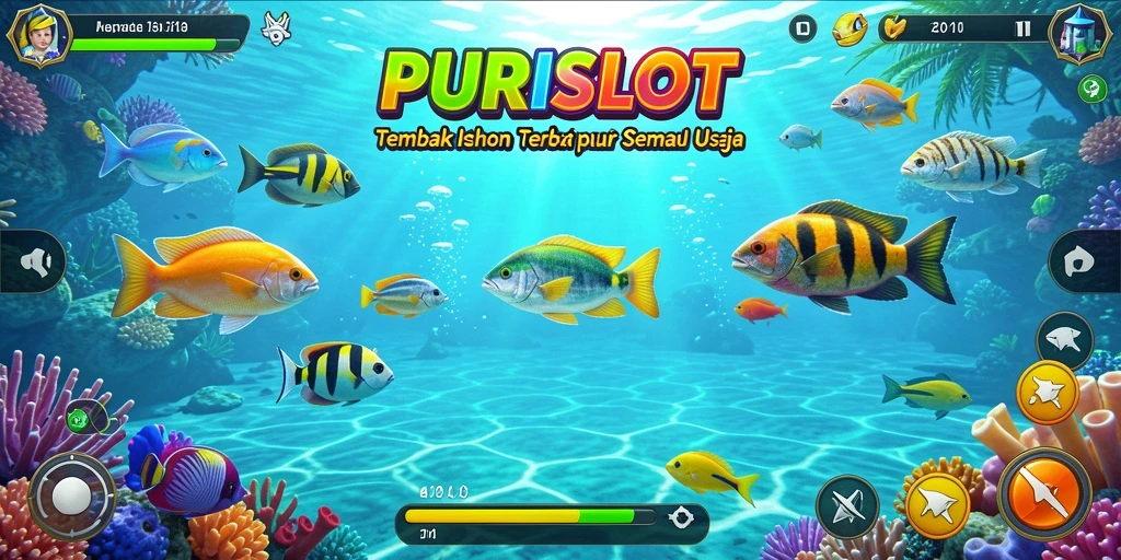 Tampilan gameplay PURISLOT dengan ikan berwarna-warni.