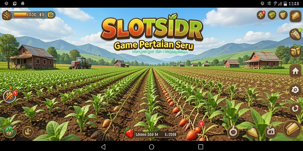 Screenshot gameplay SLOTSIDR yang menampilkan ladang hijau yang subur.
