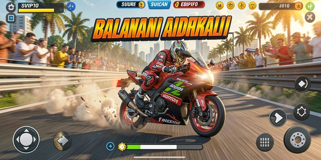 Screenshot gameplay <strong>SVIP10</strong> yang menampilkan balapan motor yang mendebarkan dan penuh aksi.