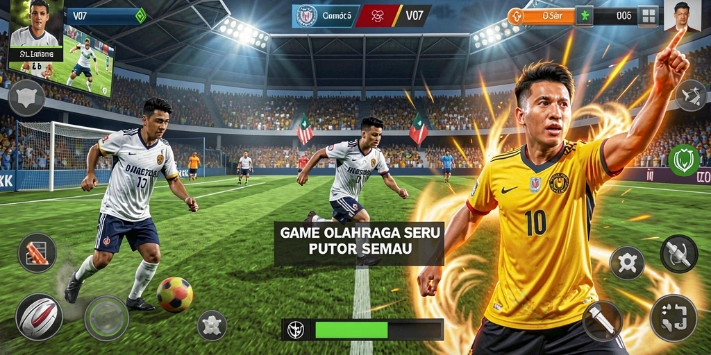Tangkapan layar V07 menampilkan gameplay olahraga yang penuh aksi.